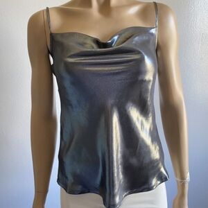 Express Y2K Shimmer Satin Grey Top Women's Size Medium